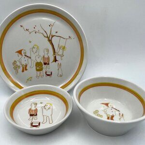 RARE Shenango China Children’s Whimsical 3 Piece Set Plate Fruit & Cereal Bowls